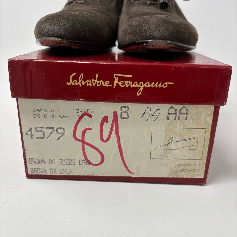Salvatore Ferragamo Brown Suede Ramato Lace Up Kitten Heels Size 8AA - Picture 2 of 15